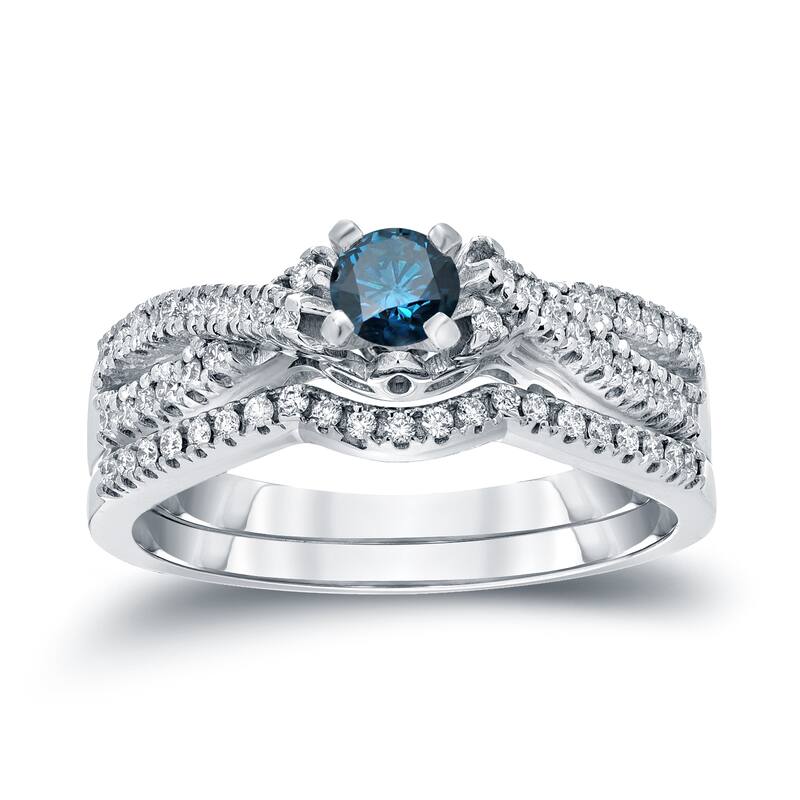 Auriya 1/2ctw Infinity Inspired Blue Diamond Engagement Ring Set 14k Gold - 4 - White