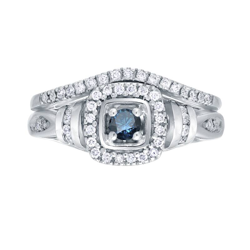 Auriya 1/2ctw Vintage Inspired Blue Halo Diamond Engagement Ring Set 14k Gold