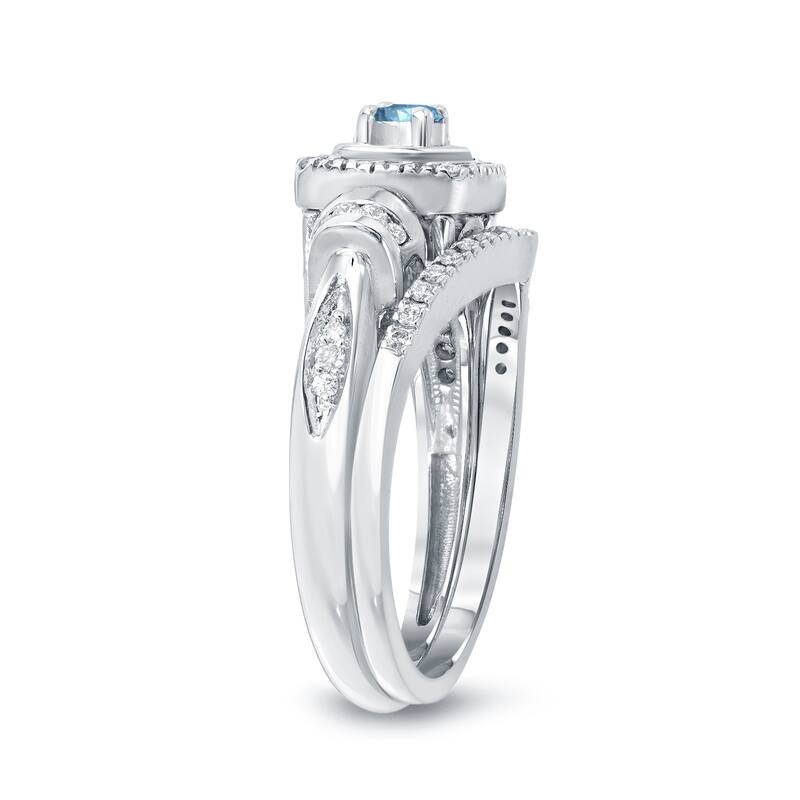 Auriya 1/2ctw Vintage Inspired Blue Halo Diamond Engagement Ring Set 14k Gold