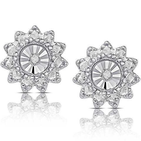 Finesque Sterling Silver 1/10ct TDW Diamond Miracle Plate Flower Design Stud Earrings (I-J, I2-I3)
