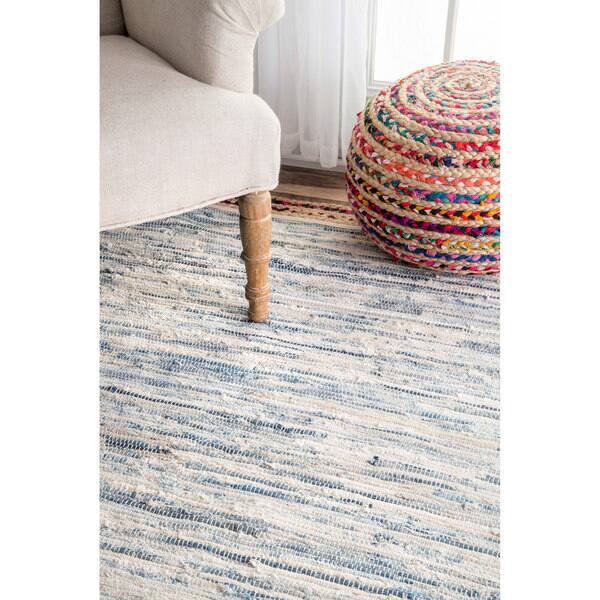 Nuloom Handmade Woven Striped Denim Rag Area Rug On Nuloom Handmade Woven Striped Denim Rag Area Rug On