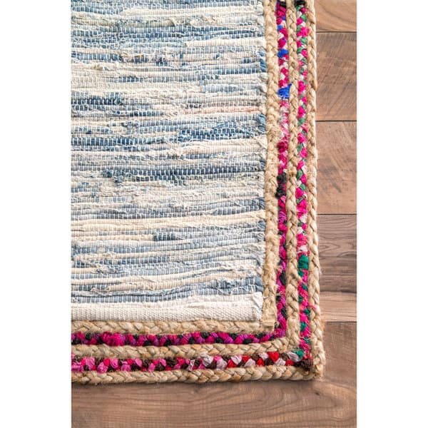 Nuloom Handmade Woven Striped Denim Rag Area Rug On Nuloom Handmade Woven Striped Denim Rag Area Rug On
