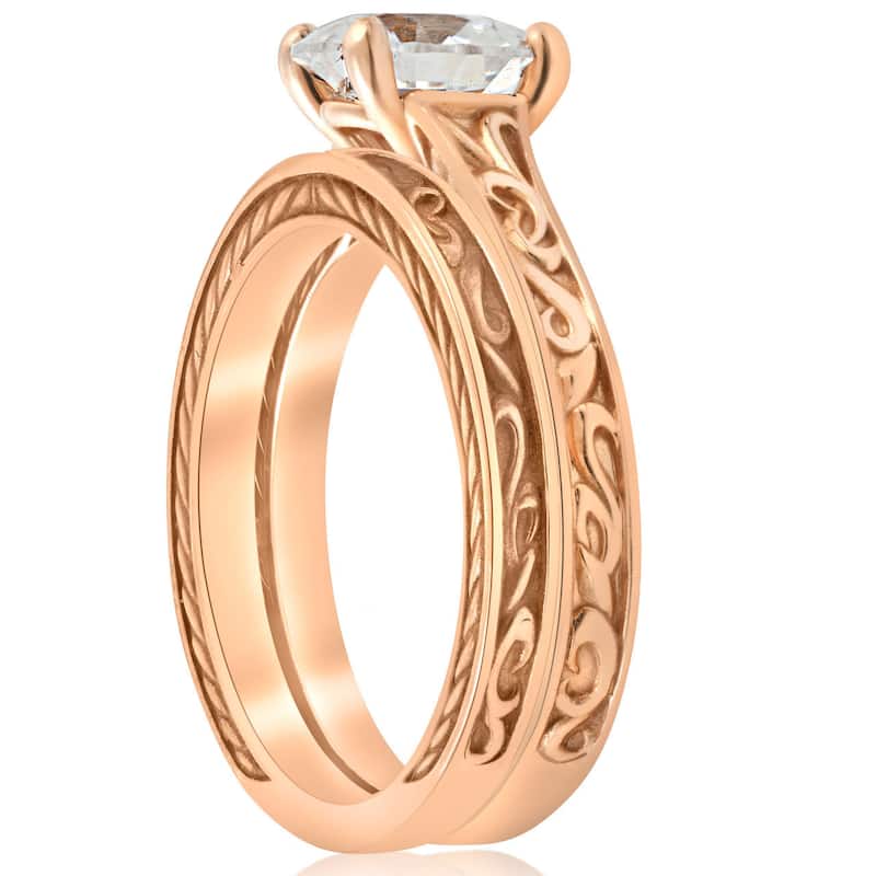 1ct Diamond Solitaire 14k Rose Gold Vintage Engagement Ring Wedding Band Clarity Enhanced (H-I, I1-I2)