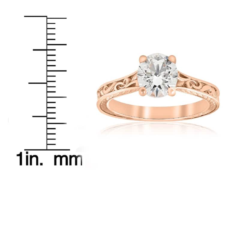 1ct Diamond Solitaire 14k Rose Gold Vintage Engagement Ring Art Deco Filigree Clarity Enhanced (H-I, I1-I2)