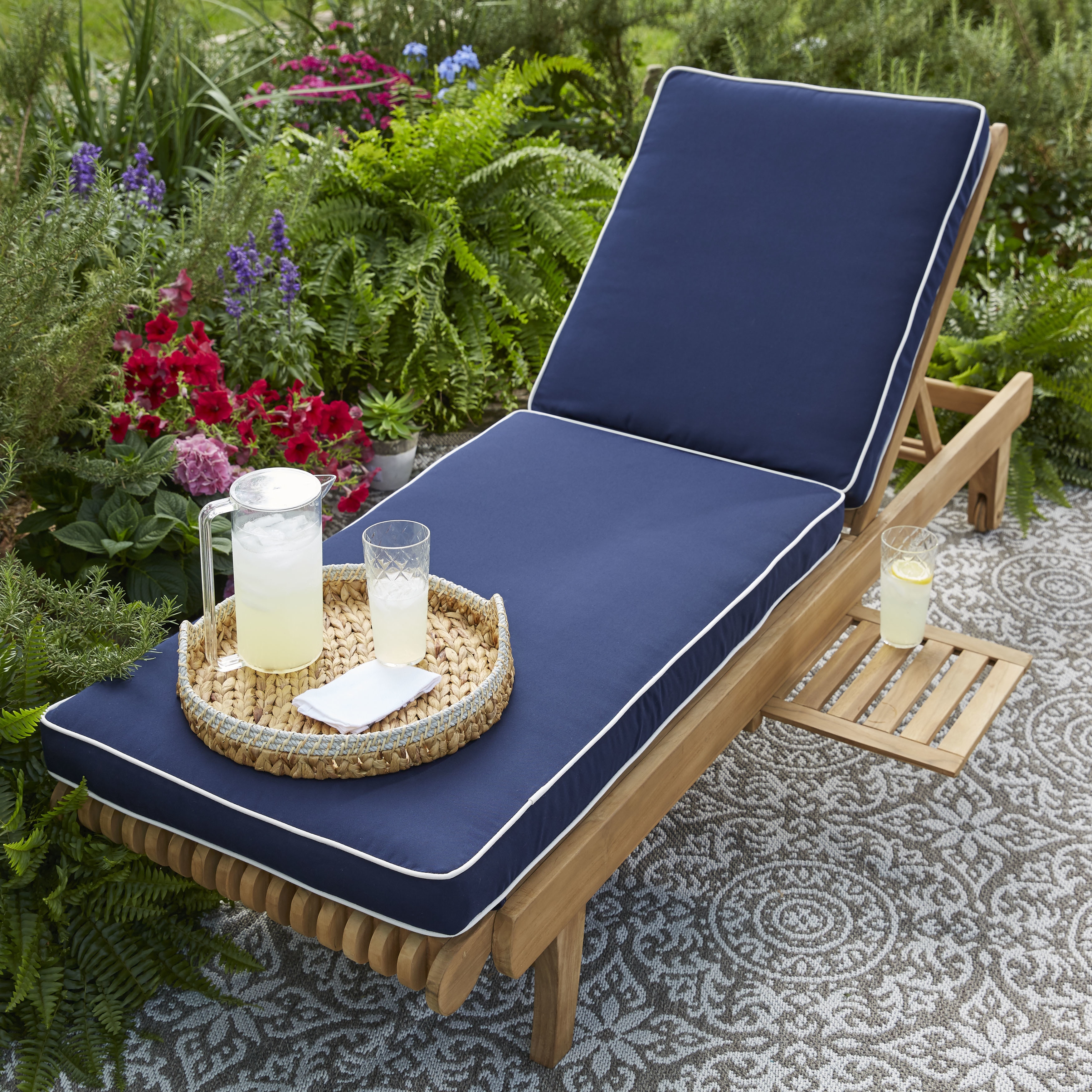 Kokomo Teak Hinged Sunlounger Cushion With Sunbrella Fabric Kokomo Teak Hinged Sunlounger Cushion