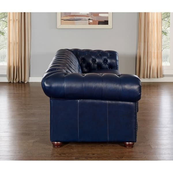 Shop Tuscon Blue Leather Tufted Sofa On Sale Free