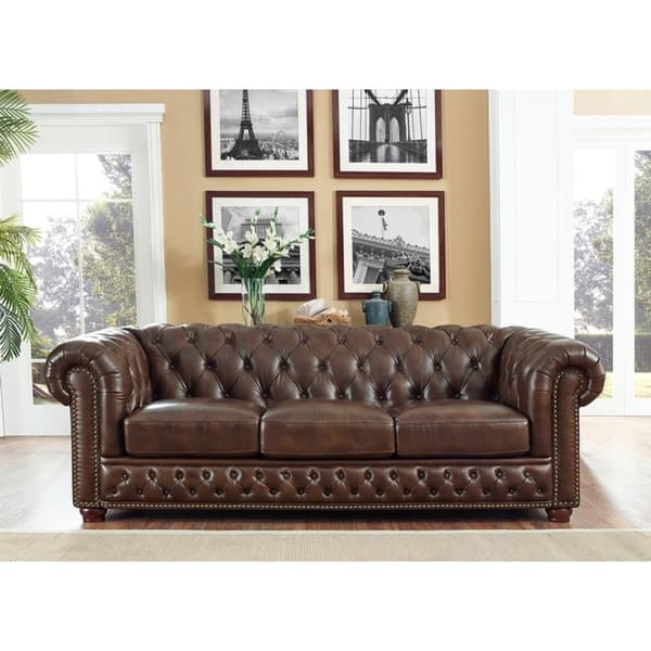 Shop Yuma Brown Leather Tufted Sofa On Sale Free