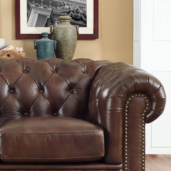 Shop Yuma Brown Leather Tufted Sofa On Sale Free