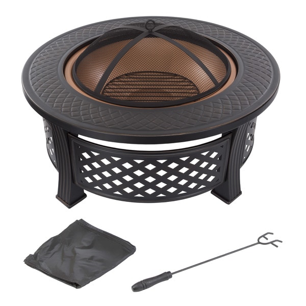 Shop Fire Pit Set Includes Spark Screen And Log Poker 32 Round Metal Firepit By Pure Garden 32 X 32 X 20 5 Overstock 16148145