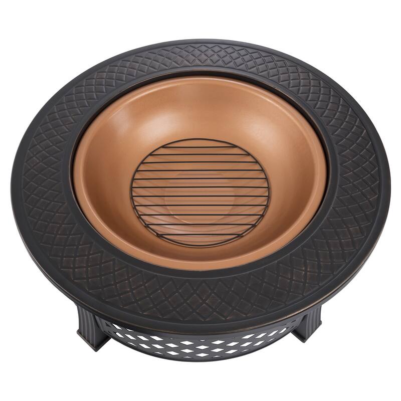 Fire Pit Set - Includes Spark Screen and Log Poker - 32" Round Metal Firepit by Pure Garden - 32 x 32 x 20.5