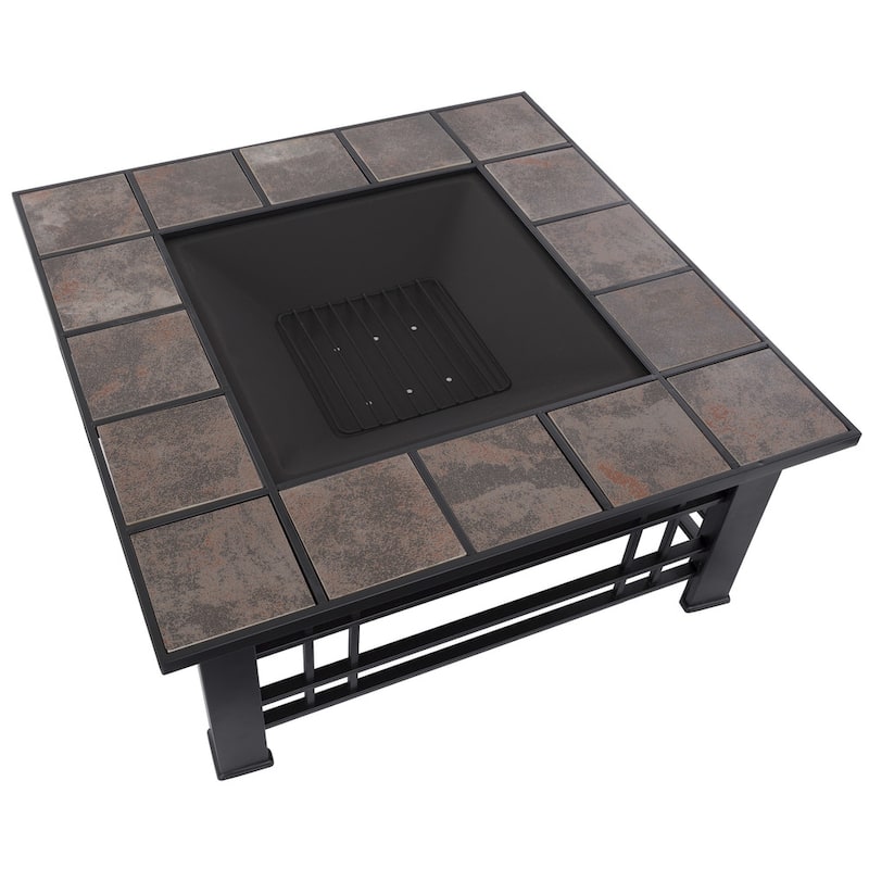 Pure Garden 32" Square Outdoor Wood Burning Firepit with Steel Bowl - 32 x 32 x 19.5 in.