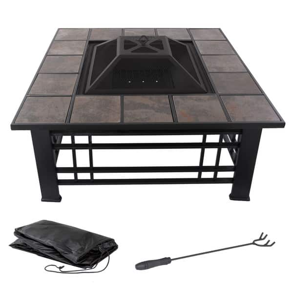 Shop Fire Pit Set Wood Burning Pit Spark Screen Log Poker