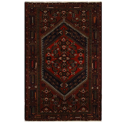 HERAT ORIENTAL Persian Hand-knotted Tribal Geometric Hamadan Wool Rug - 4'2 x 6'4