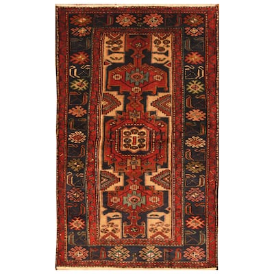 HERAT ORIENTAL Persian Hand-knotted Tribal Geometric Hamadan Wool Rug - 4'3 x 6'8