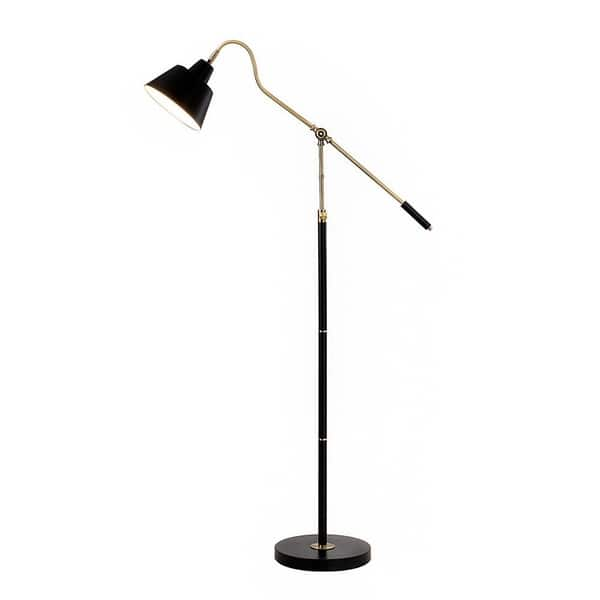 slide 2 of 5, Catalina Nelson 60.25" Adjustable Antique Brass and Matte Black Metal Floor Lamp