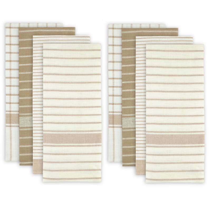 White and Beige Cotton Assorted Oversized Dishtowels (Pack of 8)