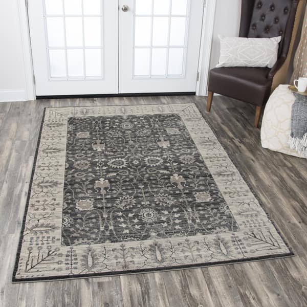 Alora Decor Swagger Ivory, Taupe, Grey, and Black Persian-style Floral Rug - 7'10" x 10'10" - Gray