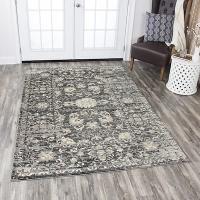 Swagger Collection Gray Floral Distress Rug