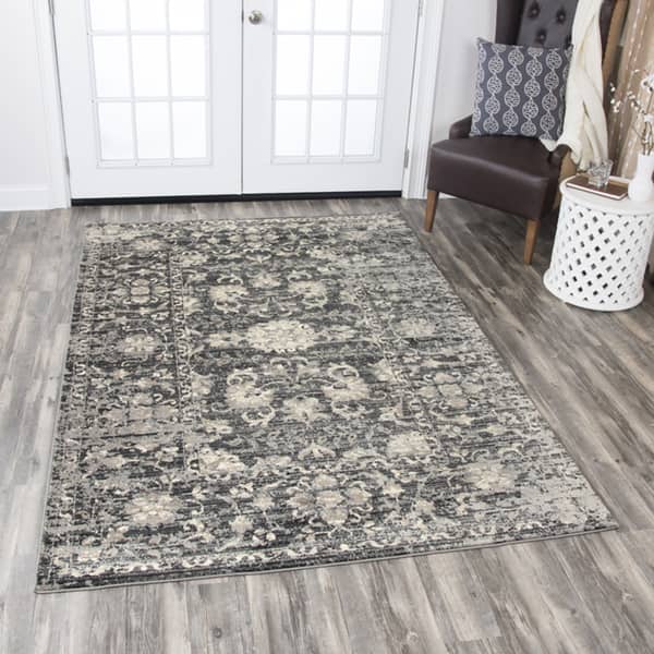 Swagger Collection Gray Floral Distress Rug