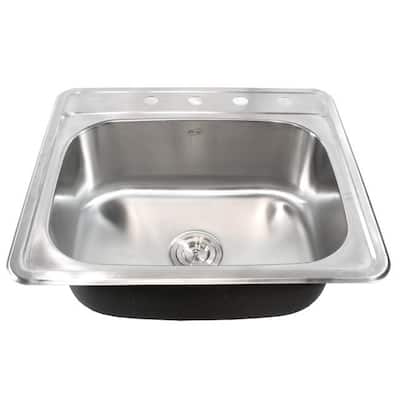 25-Inch Stainless Steel Top Mount Drop In Single Bowl Kitchen / Bar/ Island Sink - 18 Gauge