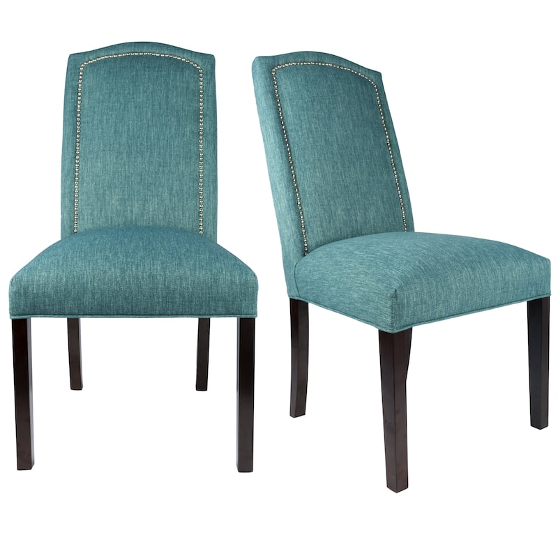 Camel Back Upholstered Fabric Dining Chair (set of 2) - 21 inches w. x 26 inches d. x 42 inches h - Teal - Parson Chairs