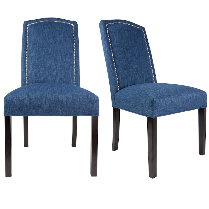 Camel Back Upholstered Fabric Dining Chair (set of 2) - 21 inches w. x 26 inches d. x 42 inches h - Blue - Parson Chairs