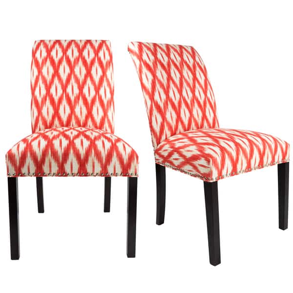 DAYNA Curve Back Style TIXIA IKAT Upholstered Fabric Dining Chair with ...