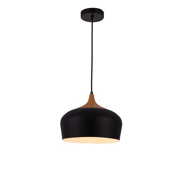 Living District Nora Collection Black and Natural Wood Pendant