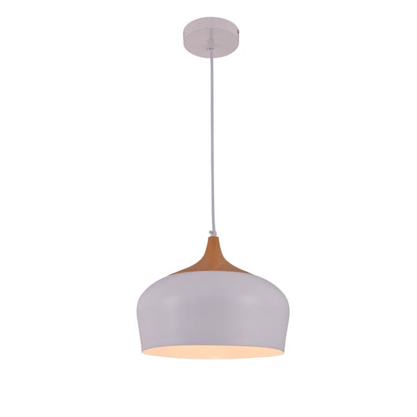 Living District Nora Collection White and Natural Wood Pendant