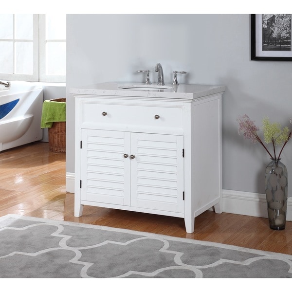 Shop Truman White Wood and Marble Bathroom Vanity - Free ...