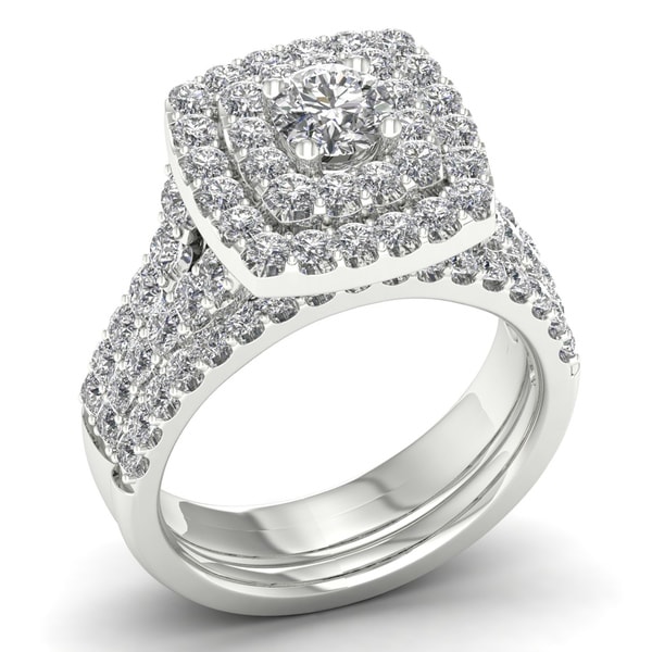 De Couer 2ct TDW Diamond Double Halo Bridal Set (H-I, I2) - White