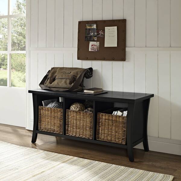Shop Black Friday Deals On Wallis Black Wood Entryway Storage Bench On Sale Overstock 16170939