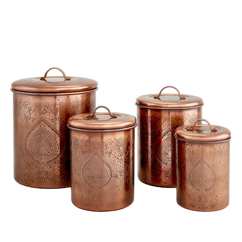 Tangier Antique Copper Etched Canisters - Set of 4