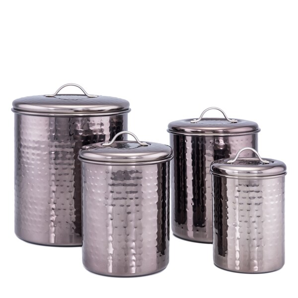 Black Pearl Hammered Canister 4-Piece set w/Fresh Seal Covers. Opens flyout.
