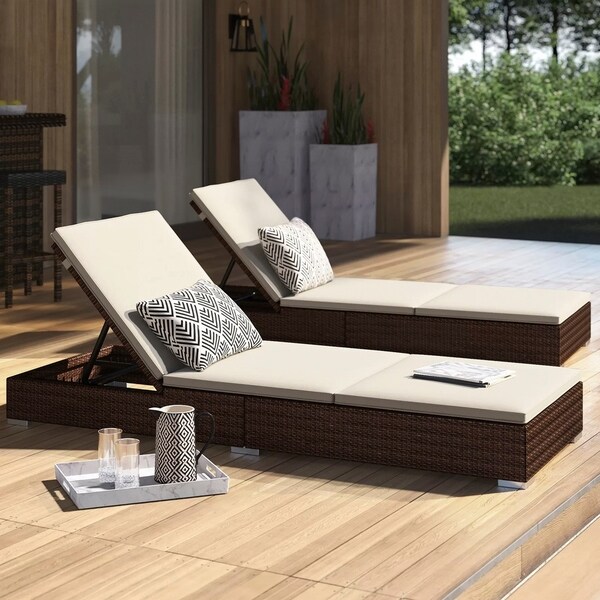 Corvus Outdoor Wicker Adjustable Chaise Lounges with Cushions (Set of 2)