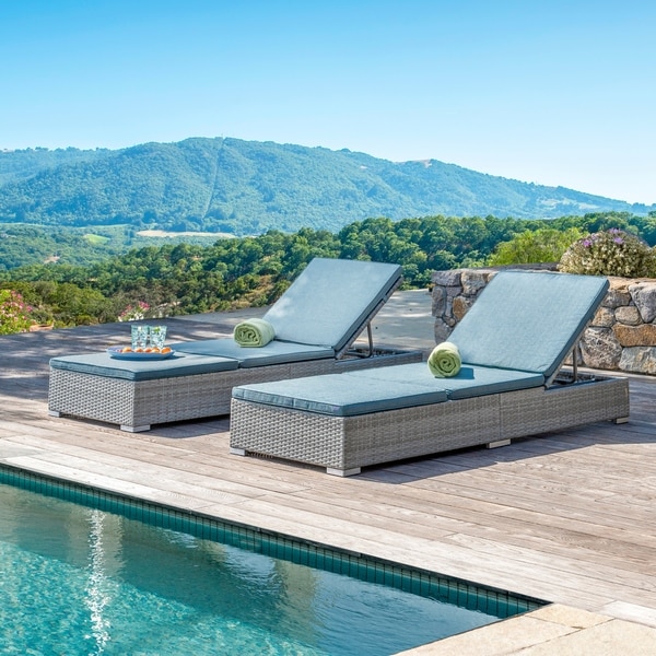 Corvus Outdoor Wicker Adjustable Chaise Lounges with Cushions (Set of 2)
