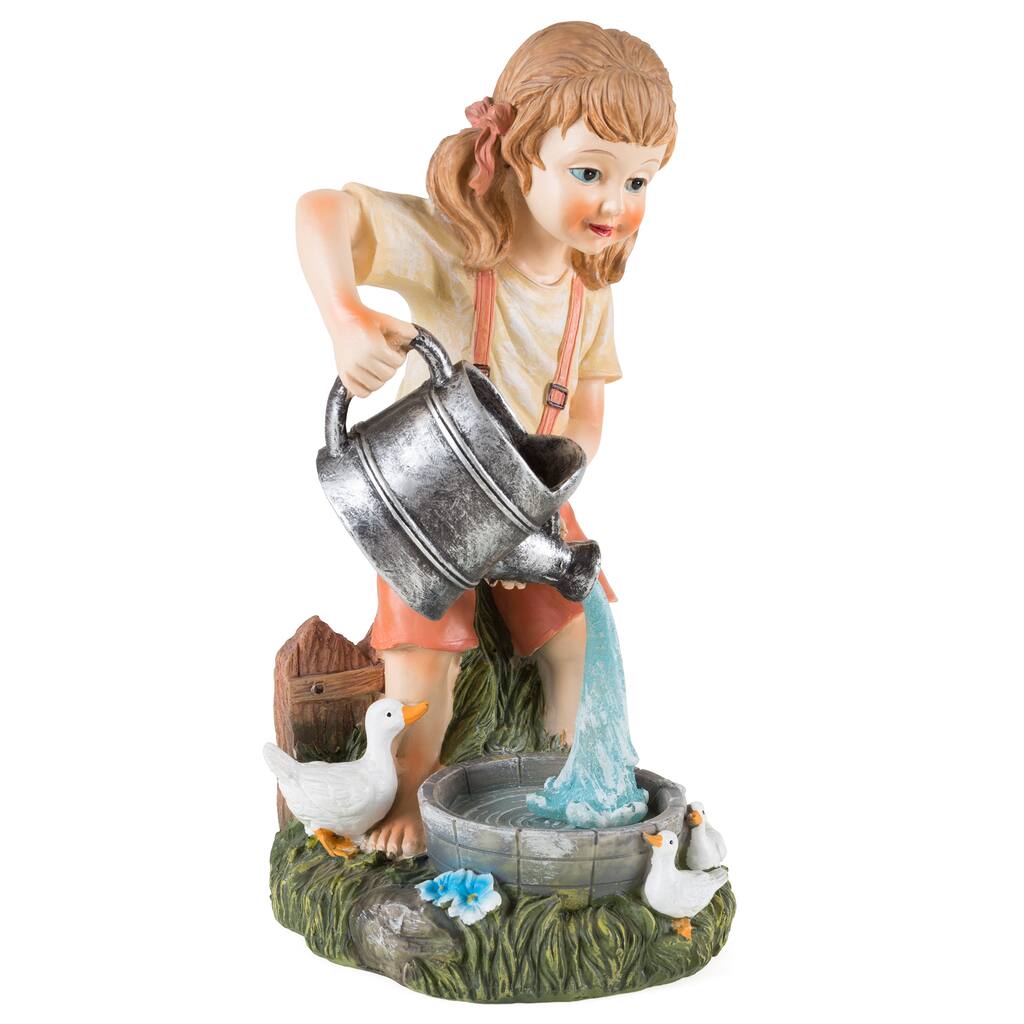Yard Decor, Solar Outdoor LED Light and Battery Operated Statue for Garden by Pure Garden - Little Girl Statue