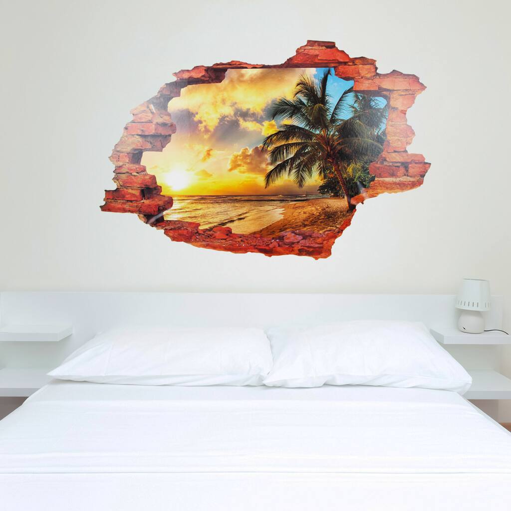 Walplus Wall Sticker Decal Wall Art 3D View Window Palm Beach