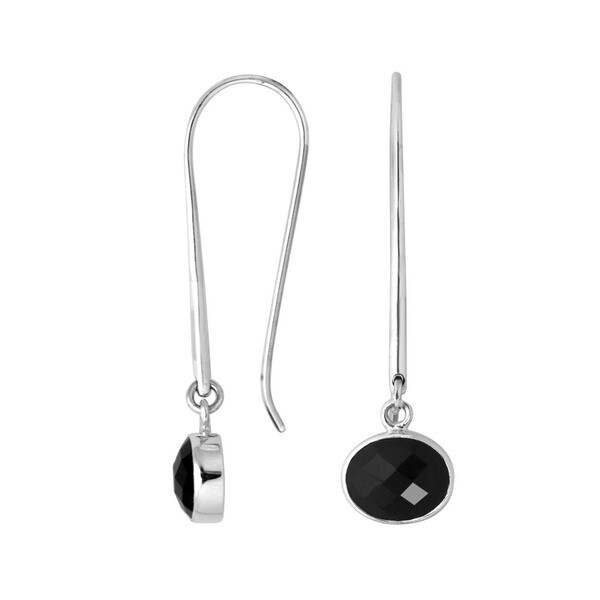 Sterling Silver Faceted Black Onyx Drop Post Drop Dangle Earrings Silver Bali Beads