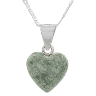Jade Pendant Necklace, 'Mayan Heart In Light Green' (Guatemala) - 7'6" x 9'6"