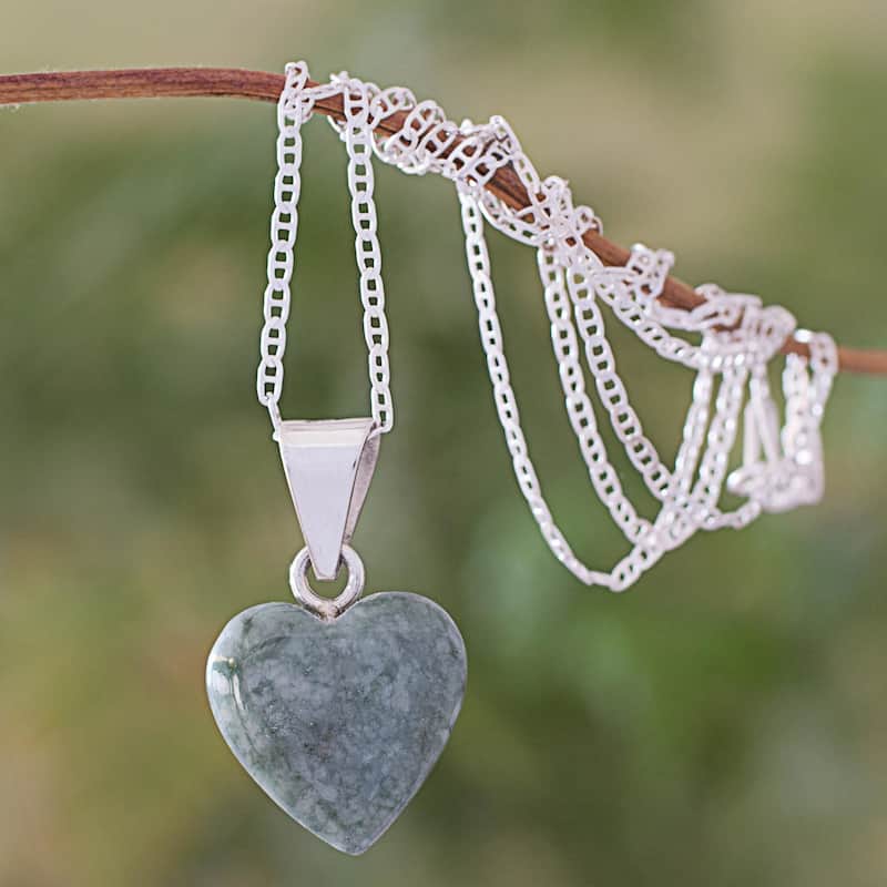 Jade Pendant Necklace, 'Mayan Heart In Light Green' (Guatemala) - 7'6" x 9'6"