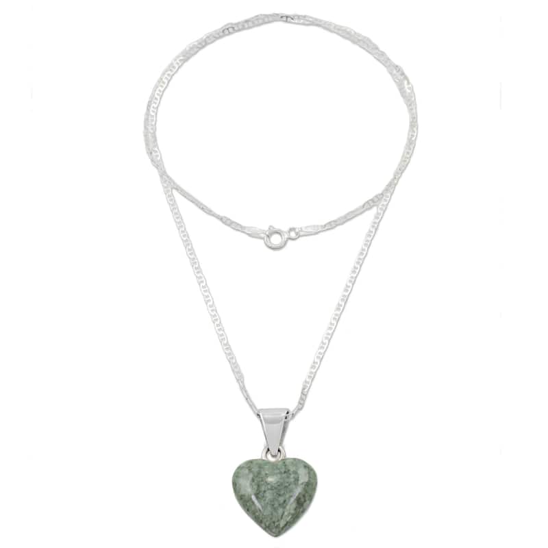 Jade Pendant Necklace, 'Mayan Heart In Light Green' (Guatemala) - 7'6" x 9'6"