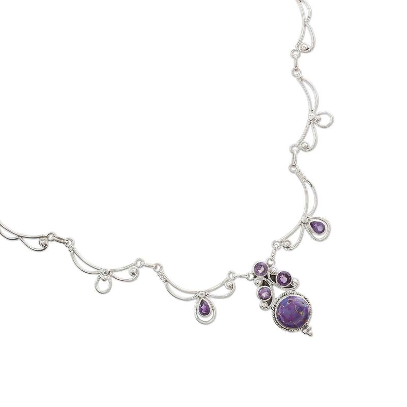 NOVICA Handmade Amethyst Radiant Princess Pendant (India) - 7'6" x 9'6"