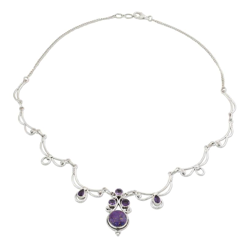 NOVICA Handmade Amethyst Radiant Princess Pendant (India) - 7'6" x 9'6" - 7'6" x 9'6" - 18 Inch - Purple - White