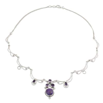 NOVICA Handmade Amethyst Radiant Princess Pendant (India) - 7'6" x 9'6"