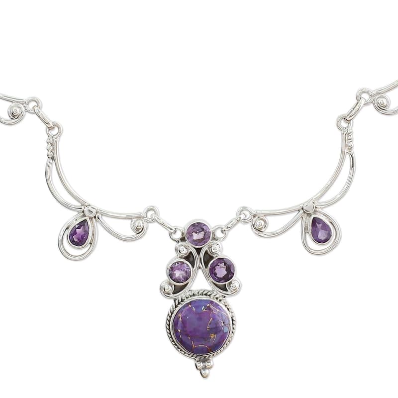 NOVICA Handmade Amethyst Radiant Princess Pendant (India) - 7'6" x 9'6"