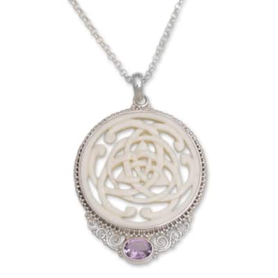 NOVICA Handmade Amethyst Pendant Necklace, 'Circle of Power' (Indonesia) - 7'6" x 9'6"