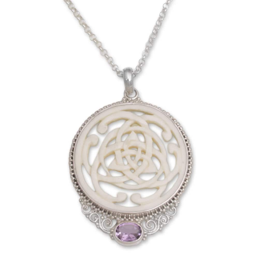 NOVICA Handmade Amethyst Pendant Necklace, 'Circle of Power' (Indonesia) - 7'6" x 9'6"