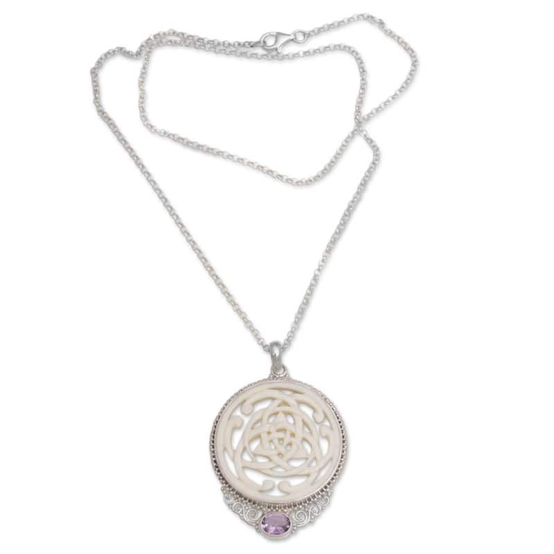 NOVICA Handmade Amethyst Pendant Necklace, 'Circle of Power' (Indonesia) - 7'6" x 9'6"