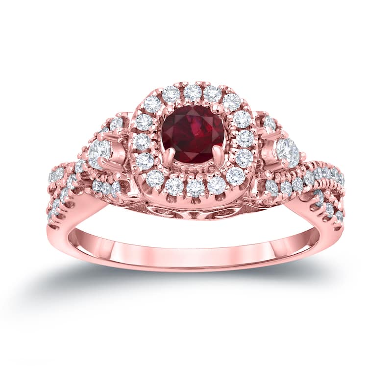 14k Gold 1/4ct Ruby and 2/5ct TDW Infinity Halo Diamond Engagement Ring